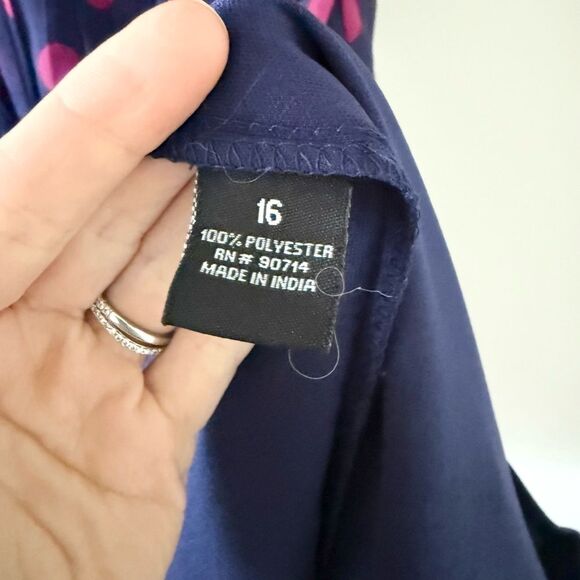 Chiasso Short Sleeve Fit & Flare Dress in Navy & Pink Dot - Size 16 - Picture 6 of 6